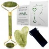 Rouleau facial Jade + Gua Sha - Masseur facial et Corporal - Améliore les signes de lâge - Anti-vieillissement et rayures - 