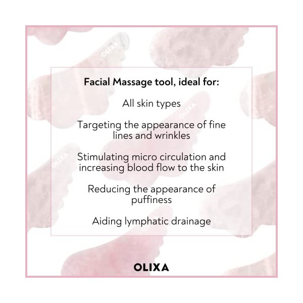 Olixa Beauty Gua Sha Outil de massage du visage en quartz rose – Planche à gratter – Rouleau pour le visage – Forme unique – 