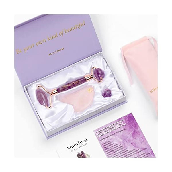 Le meilleur rouleau de Amethyst et la pierre Gua Sha Masseur de beauté supérieur Jade rose 100% naturel et authentique pour l