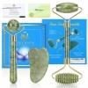 Rouleau de jade 3 en 1 avec kit de massage Gua Sha - Rouleau pour le visage avec grattoir Gua Sha - Rouleau en jade avec cade