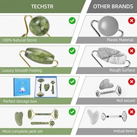 Rouleau de jade 3 en 1 avec kit de massage Gua Sha - Rouleau pour le visage avec grattoir Gua Sha - Rouleau en jade avec cade