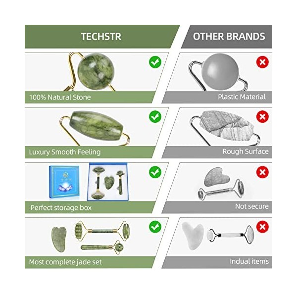 Rouleau de jade 3 en 1 avec kit de massage Gua Sha - Rouleau pour le visage avec grattoir Gua Sha - Rouleau en jade avec cade