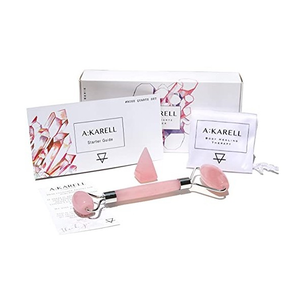 Akarell ROSE QUARTZ ROLLER 100% veritable Rose Quartz - Roll on - Rouleau de Jade en Quartz Rose Jade Roller Massage du Visag