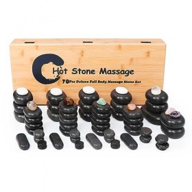 Master Massage Lot de 70 pierres chaudes 100% basalte pour massage corporel SPA avec boîte en bambou