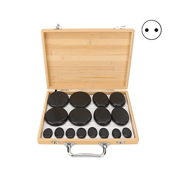 Ensemble de Massage aux Pierres Chaudes, 16 Pierres Chaudes en Basalte avec Kit de Chauffage, Pierres de Massage et Réchauffe