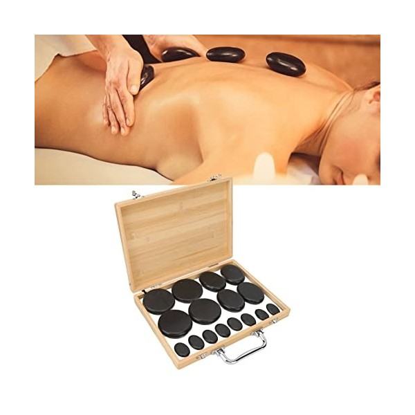 Ensemble de Massage aux Pierres Chaudes, 16 Pierres Chaudes en Basalte avec Kit de Chauffage, Pierres de Massage et Réchauffe