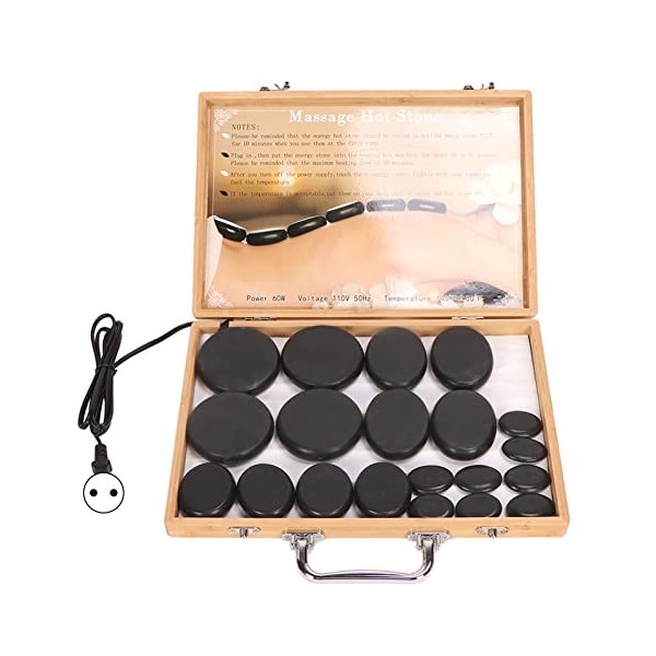 Jiawu 20 Pierres Chaudes pour Massage avec Kit Chauffant, Ensemble de Massage aux Pierres Chaudes de Basalte, Boîte Chauffant