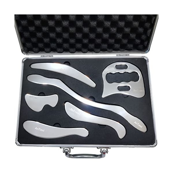 Ensemble doutils de massage Gua Sha en acier inoxydable - Ensemble doutils IASTM - Grattoir musculaire - Excellent outil de