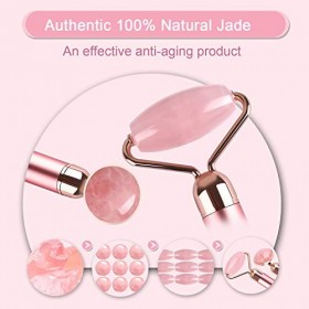 Rouleau de massage vibrant 2 en 1 en jade pour le visage - Anti-âge - Réduit les rides, amincit et raffermit la peau