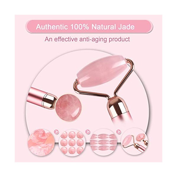 Rouleau de massage vibrant 2 en 1 en jade pour le visage - Anti-âge - Réduit les rides, amincit et raffermit la peau
