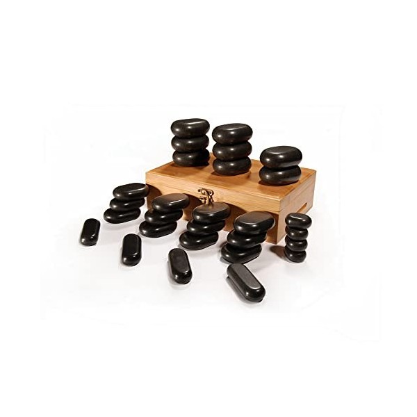 Master Massage Lot de 28 pierres chaudes professionnelles 100% basalte pour massage du corps