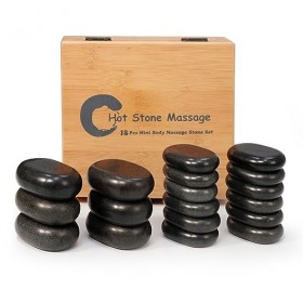 31133 Master Massage Hot Stone Set de 18 pierres de massage Lava vocano Lot de 18 pièces avec une belle boîte en bambou Noir