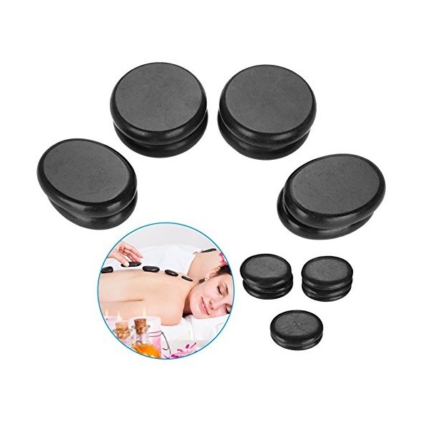 Lot de 16 pierres de massage à lhuile essentielle - Naturelles - Lisse - Basalte noire - Pour spa