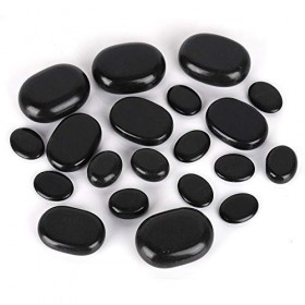 20pcs / set pierres de massage pierre de lave naturelle basaltique, pierre de forme ovale de basalte noir chaud de spa pour l