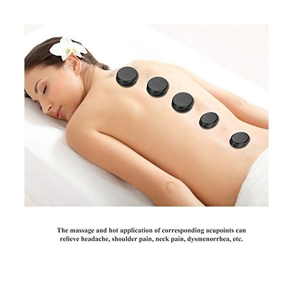 Lot de 16 pierres de massage énergétiques pour spa Noir Basalte Pierre chaude volcanique Spa Huile essentielle ronde ovale