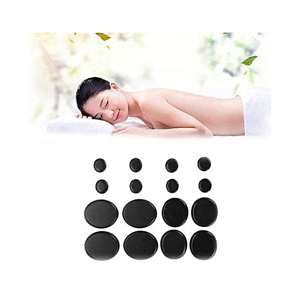 Kit De Massage Aux Pierres Chaudes, 16pcs / Bo?te Ensembles De Massage En Pierre De Basalte à Lhuile Essentielle Ovale Noire