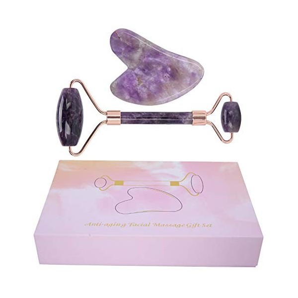 Jade Roller et Gua Sha Set Portable Face Roller Massager Facial Beauty Roller en forme de coeur Gua Sha Board Set pour femmes