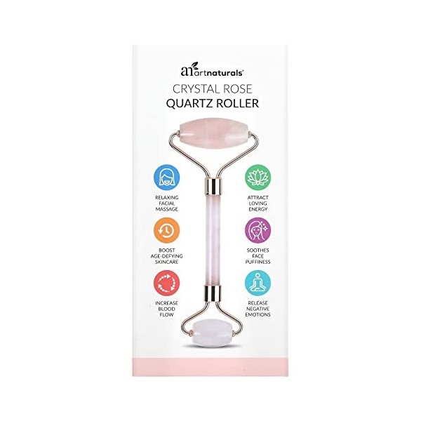 artnaturals Rouleau de massage facial en quartz rose – Rouleau de jade pour massage naturel anti-âge