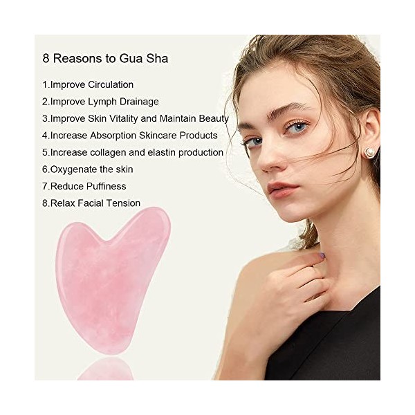 Ditind Gua Sha Quartz Rose Outils Visage GuaSha pour toxines/Prévient les rides pour Spa Acupuncture Therapy Trigger Point Tr