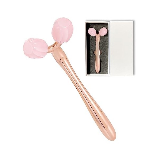 Rouleau de massage 3D en quartz rose véritable pour lifting du visage, gonflements des yeux, sculpture de la mâchoire, anti-r