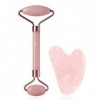 YYwenting Rouleau de jade et Gua Sha - Rouleau de massage en quartz rose - Rouleau de massage pour le visage, les yeux, le co