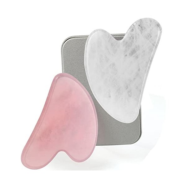 ideayard Gua Sha Outil de massage Pierre de jade 100 % naturelle quartz rose + cristal blanc 