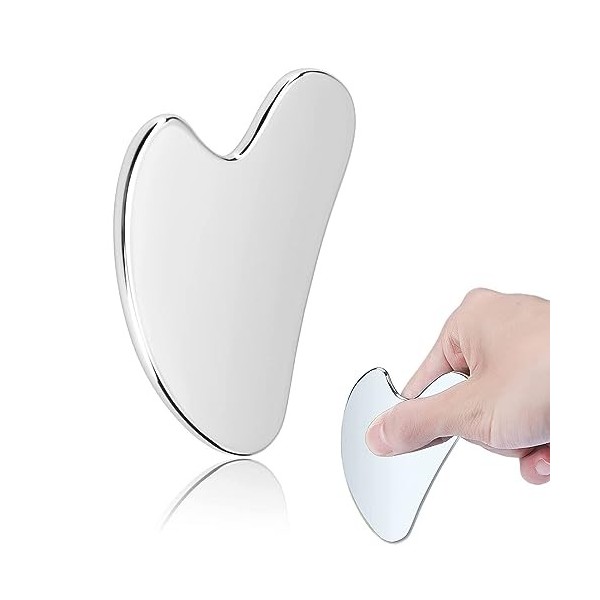 Gua Sha Massage Visage, Grattoir Gua Sha en Acier Inoxydable 304, Petit Outil de Massage Multifonction pour le Visage, le Cou