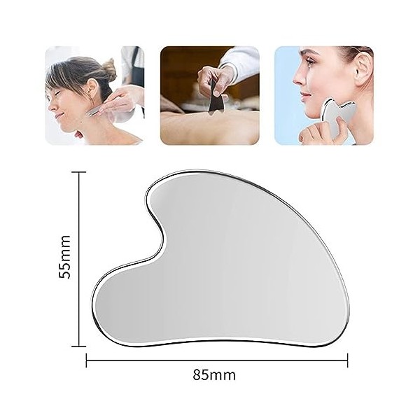 JDXun Gua Sha en Acier Inoxydable, Gua Sha Massage Visage Corps en Forme de Coeur pour Hommes & Femmes, Gua Sha Outil de Soin