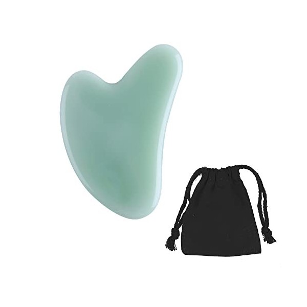 LbsAMP 1 Pièces Gua Sha Jade Forme de Coeur Vert avec Sacs en Coton Naturelle Gua Sha Visage Corps Outil de Massage dacupunc