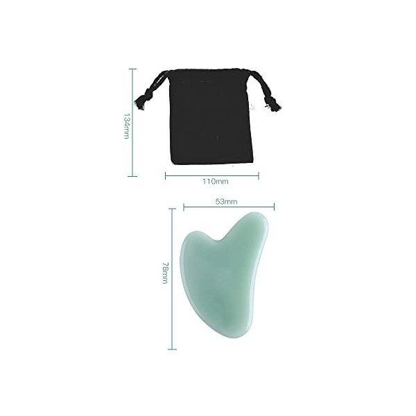 LbsAMP 1 Pièces Gua Sha Jade Forme de Coeur Vert avec Sacs en Coton Naturelle Gua Sha Visage Corps Outil de Massage dacupunc