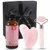 Soulnioi Kit de grattage Gua Sha en jade rose et cœur - Outil de massage pour le visage, le cou, le visage et le corps - Cade