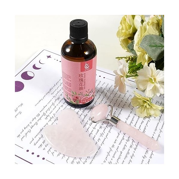 Soulnioi Kit de grattage Gua Sha en jade rose et cœur - Outil de massage pour le visage, le cou, le visage et le corps - Cade