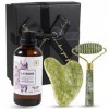 Soulnioi Rouleau de massage vert strié et cœur Gua Sha Stone Kit de rouleau de soin de la peau Outils de massage Grattoir en 