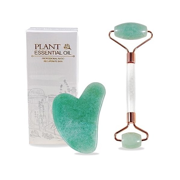 Soulnioi Kit de grattage Gua Sha en aventurine en jade et cœur - Outil de soin de la peau - Outils de massage - Grattoir pour