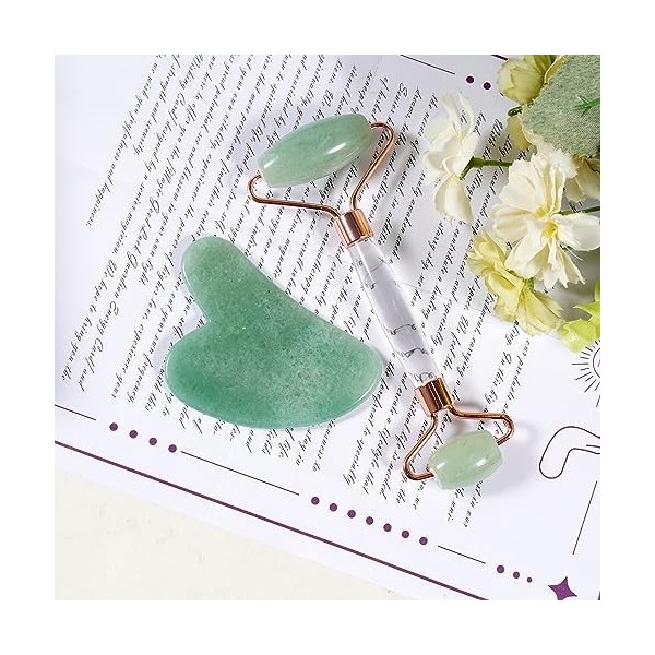 Soulnioi Kit de grattage Gua Sha en aventurine en jade et cœur - Outil de soin de la peau - Outils de massage - Grattoir pour