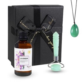 Soulnioi Ensemble de soins de la peau en jade aventurine verte-rouleau de jade, rouleau de beauté du visage, outils de soins 