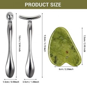 1 outil de massage Gua Sha Jade et 2 outils Gua Sha en acier inoxydable, outil de massage pour le visage et les yeux, pour le