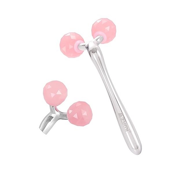 Rouleau de massage 3D en quartz rose, rouleau de massage facial en jade naturel pour raffermir la peau/sculpter la mâchoire/y