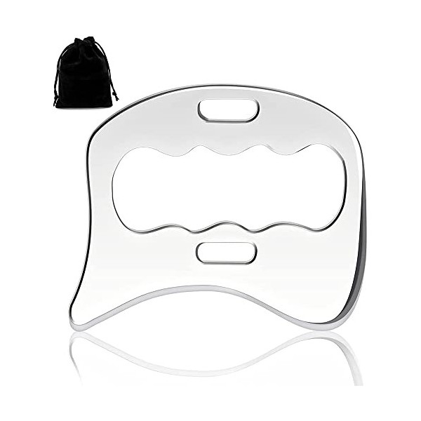 Tiamu Gua Sha Corps Masseur, Plaque de massage Scrapper en acier inoxydable, outil de spa pour réduire douleurs jambes et bra