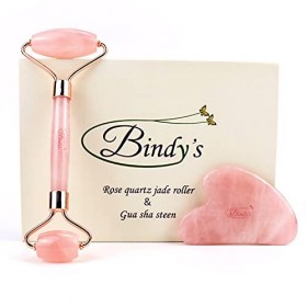 Rouleau de jade de quartz rose avec pierre de Gua Sha dans lemballage cadeau -Rouleau de massage facial – Rouleau daméthyst