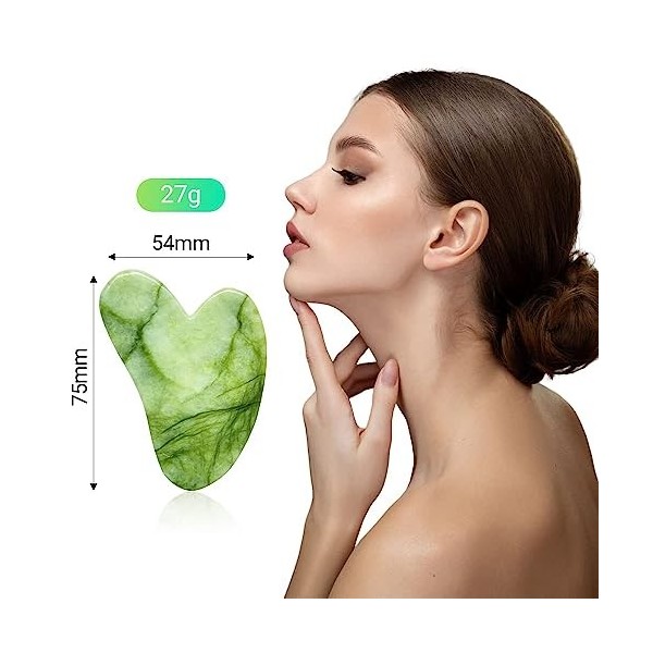 Masseur facial en pierre Gua Sha - Guasha Neck Jawliner Massage Face Yoga, Gua Sha Peigne Natural Jade Body Scratcher for Scr