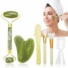 6 Pièces Outil de Massage Facial Gua Sha, Rouleau de Jade Visage, Jade Roller Visage, Gua Sha Visage Corps, Roller Jade et Gu