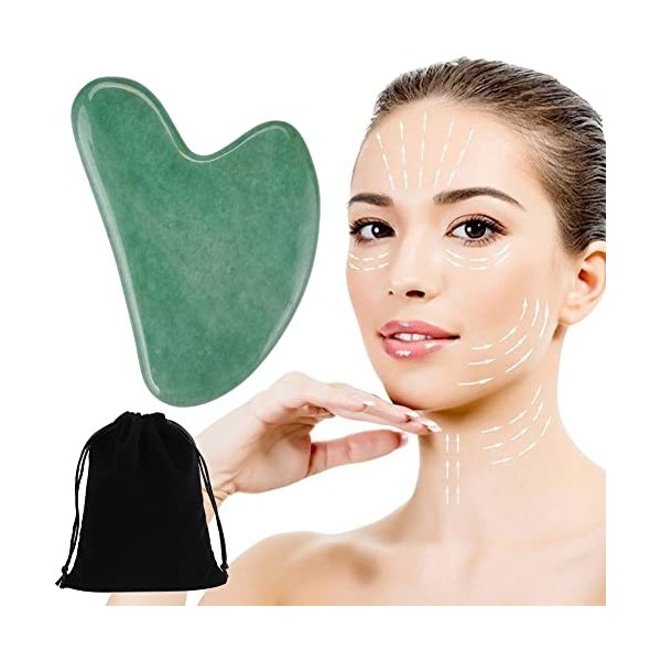 Gua Sha Visage,Gua Sha Jade,Outil De Massage Gua Sha,Gua Sha en Quartz,Gua Sha Scraper Stone de Massager Anti Age Physiothéra