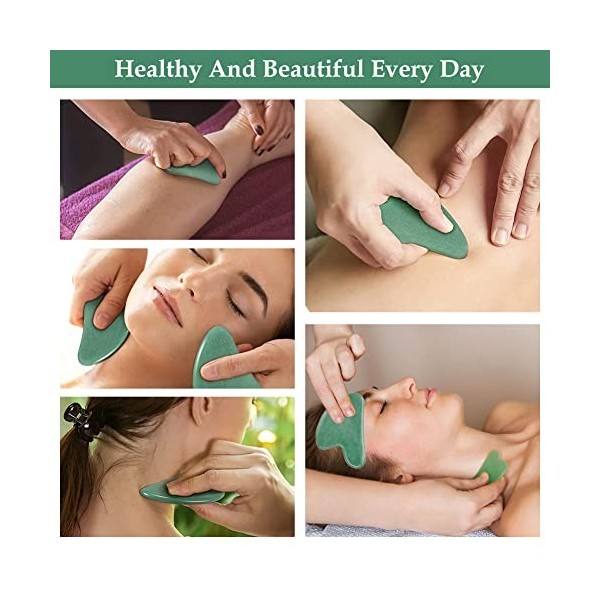 Gua Sha Visage,Gua Sha Jade,Outil De Massage Gua Sha,Gua Sha en Quartz,Gua Sha Scraper Stone de Massager Anti Age Physiothéra