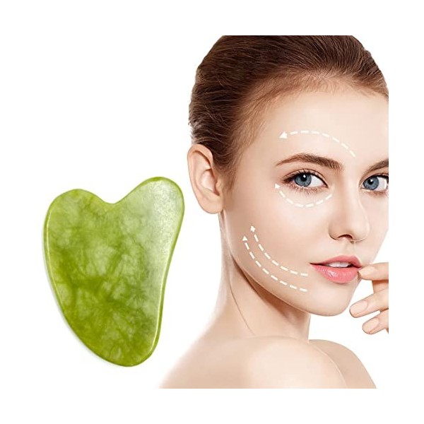 REQAG gua sha Planche à Gratter En Jade Naturel Outil De Massage Des Soins De La Peau En Forme De CœUr Pour La Relaxation Du 