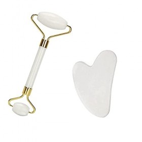 YKKJ Rouleau De Jade Blanc Massage，Outil de massage du visage，pour les soins de la peau, traitement des poches des yeux, anti