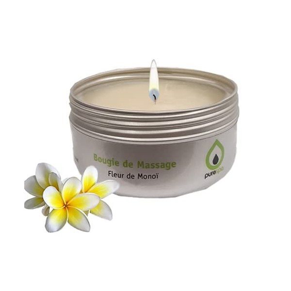 Purespa Bougie de Massage naturelle parfumée Monoï - 100% sensuel et relaxant 80 gr 