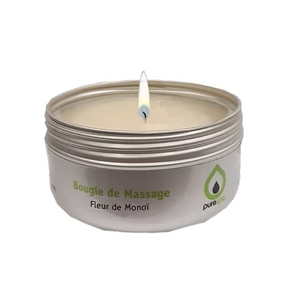 Purespa Bougie de Massage naturelle parfumée Monoï - 100% sensuel et relaxant 80 gr 