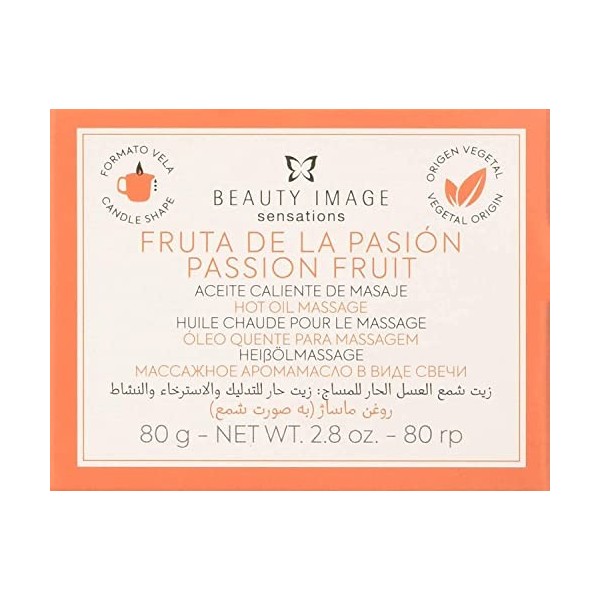 BEAUTY IMAGE Grande Bougie de Massage - Parfum Fruit de la Passion. [80 gr de 4 à 5 Massages Complets du Corps]. Huile Chaude