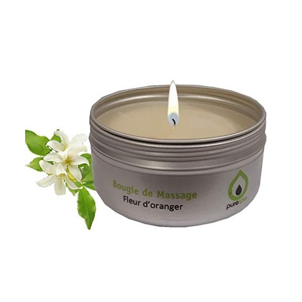 Purespa Bougie de Massage naturelle parfumée - 100% sensuel et relaxant Fleur dOranger, 80 gr 